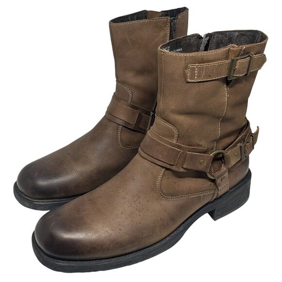 Mens Sz 10.5 D Natha Brown Leather Chukka Biker Ankle Zipper Harness Buckle Boot - Picture 1 of 9